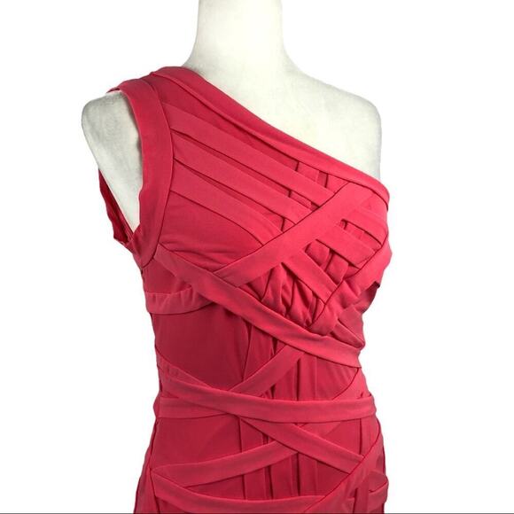 Tadashi Shoji One-Shoulder Bandage Party Cocktail Sheath Midi Dress Size Small - Picture 2 of 15